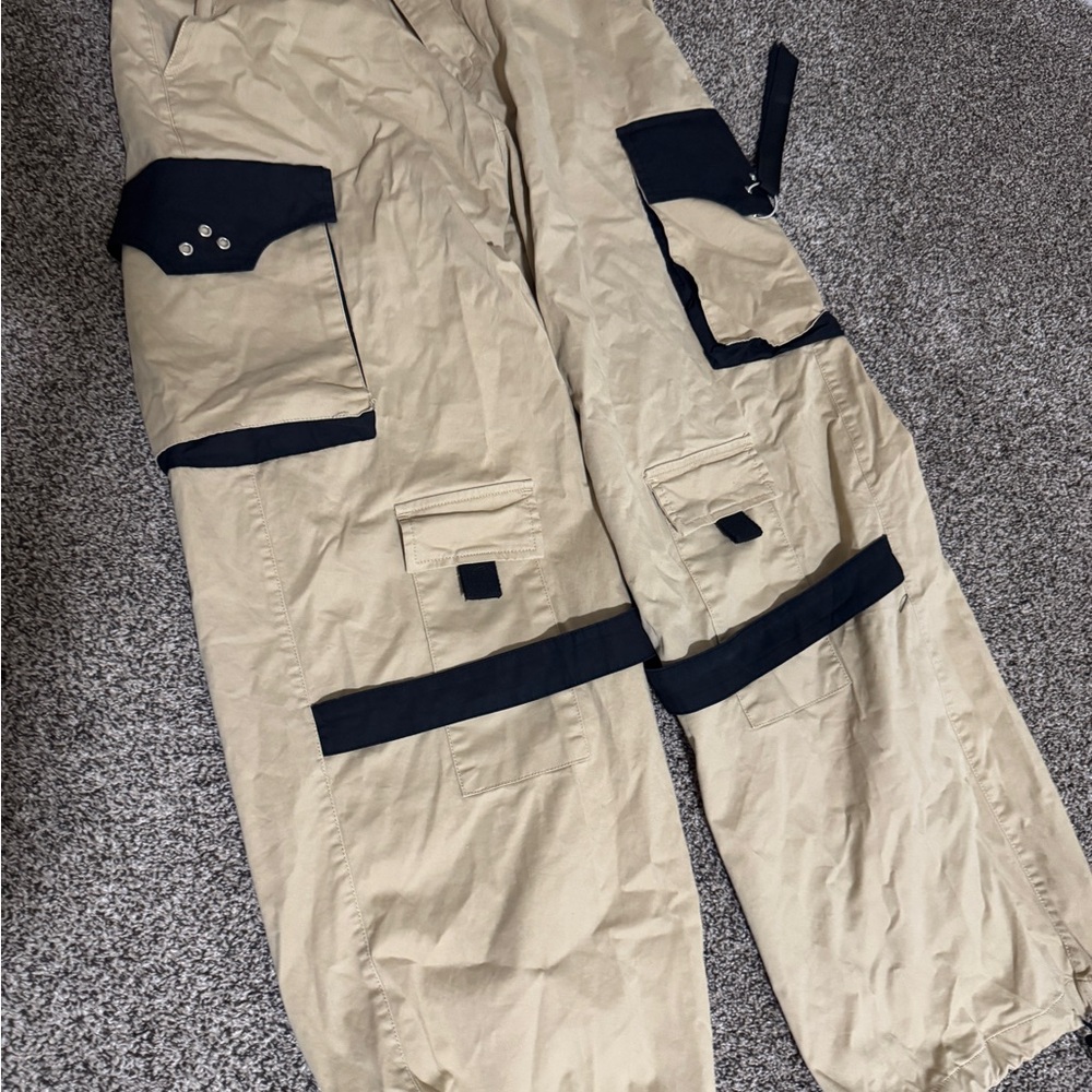 Tan and Black Straight Leg Pants with Durable Design